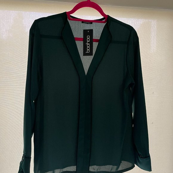 NWT Boohoo green & black blouse SIZE 12 - Picture 4 of 7